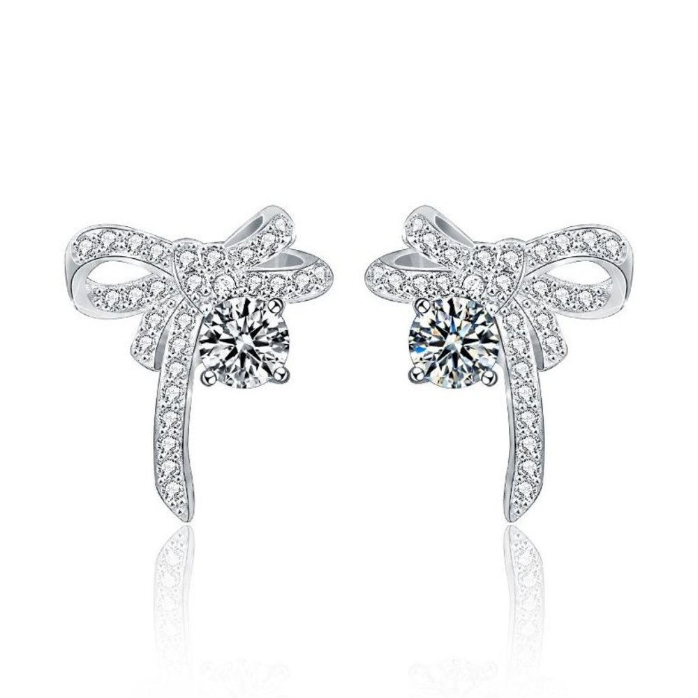 Certified 1ct. t.w. Moissanite Diamond Bow Knot Stud Earrings NEW A - Picture 4 of 11